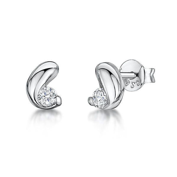 Sterling Silver Stud Earrings Coffee Bean Shape Set With A Cubic Zirconia - JOOLS By Jenny Brown