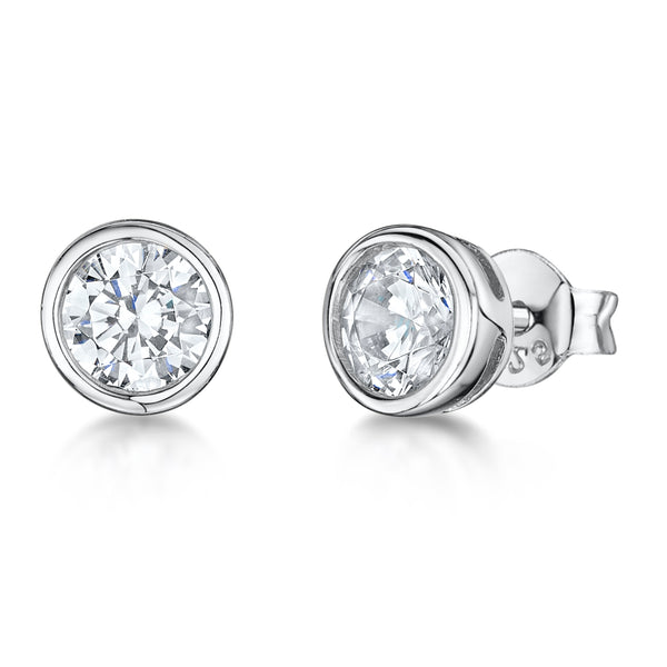 Sterling Silver Rub Over Solitaire Stud Earrings - JOOLS By Jenny Brown