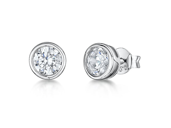 Sterling Silver, Stud Earring With 3mm Cubic Zirconia In A Rubover Setting - JOOLS By Jenny Brown