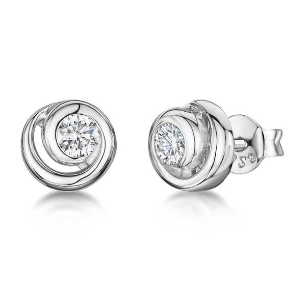 Sterling Silver Swirl Stud Earrings Set With Cubic Zirconia Stone Centre - JOOLS By Jenny Brown