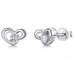 Load image into Gallery viewer, Sterling Silver Heart Stud Earring Set with A Single Round Cubic Zirconia Centre Stoneearrings - JOOLS By Jenny Brown
