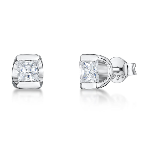 Sterling Silver Stud Earring With Tension Set Princess Cut Cubic Zirconia JOOLS by Jenny Brown