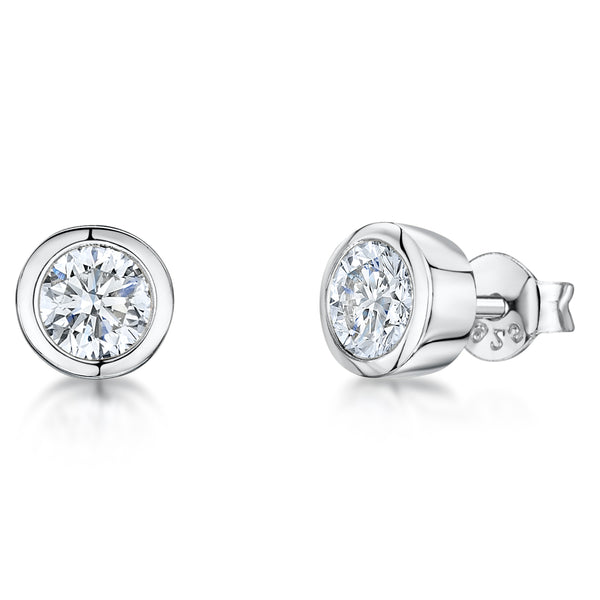 Sterling Silver, Yellow Gold Half Carat Cubic Zirconia Stud Earrings - JOOLS By Jenny Brown
