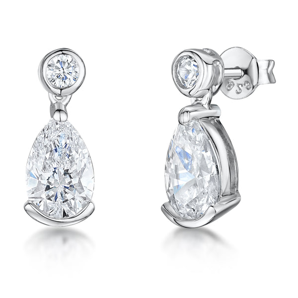 Sterling Silver Drop Earrings With a Teardrop Cubic Zirconia Stone - JOOLS By Jenny Brown