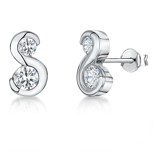Sterling Silver 'S' Shaped Stud Earring Set with Two Cubic Zirconias JOOLS by Jenny Brown