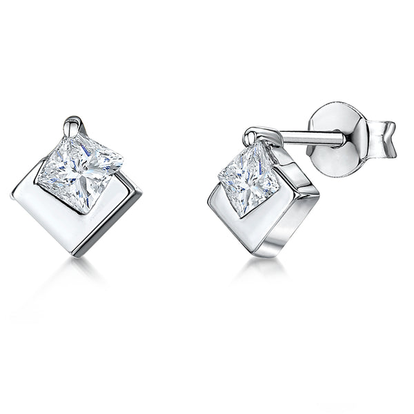 Sterling Silver Offset Square Set With Square Cubic Zirconia JOOLS by Jenny Brown