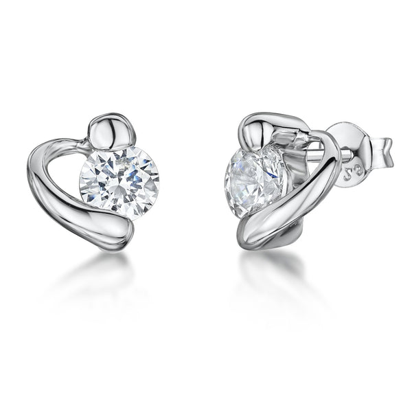 Sterling Silver Offset Heart Stud Earrings Set With A Quarter Carat Cubic Zirconia - JOOLS By Jenny Brown