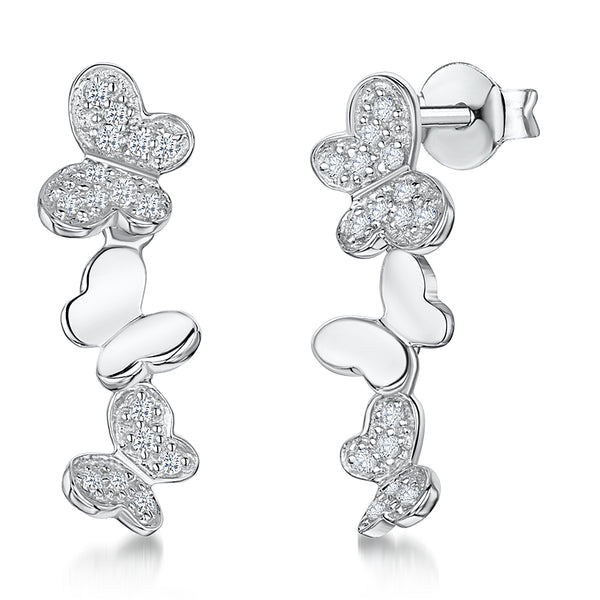 Sterling Silver Butterfly Drop Earrings Set With Cubic Zirconias JOOLS by Jenny Brown