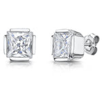 Load image into Gallery viewer, Sterling Silver Stud Earring With Princess Cut Cubic Zirconia In Rubover Setting With Open Corners JOOLS by Jenny Brown