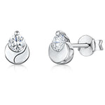 Load image into Gallery viewer, Cubic Zirconia Stud Earrings Cupped By Half Moon Sterling Silver Setting JOOLS by Jenny Brown