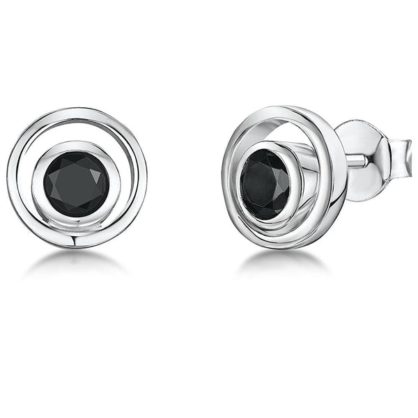Sterling Silver Studs With A Black Cubic Zirconia Centre Earrings - JOOLS By Jenny Brown
