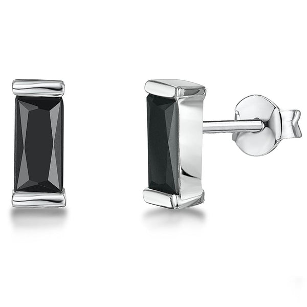 Sterling Silver Rectangular Black Cubic Zirconia Stud Earrings - JOOLS By Jenny Brown