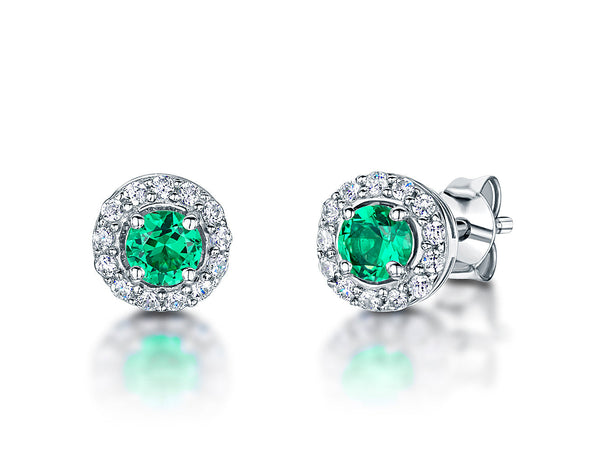 Sterling Silver And Zirconia Halo Stud Emerald Green Earrings- JOOLS by Jenny Brown