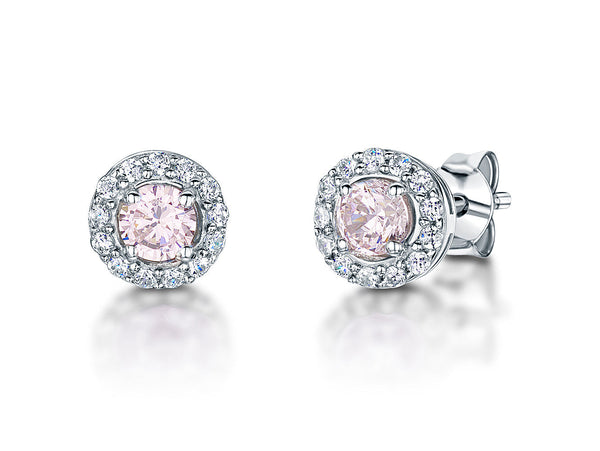 Sterling Silver Light Pink Zirconia Halo Stud Earrings- JOOLS by Jenny Brown