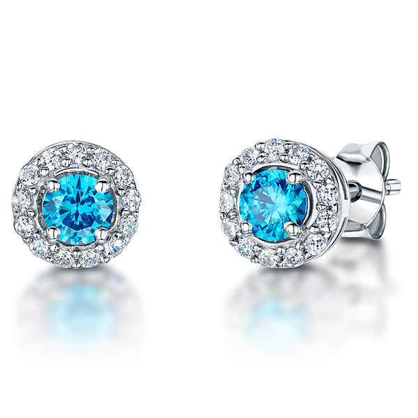 Sterling Silver And Zirconia Halo Stud Turquoise Earrings- JOOLS by Jenny Brown
