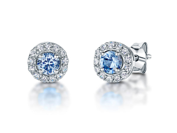 Sterling Silver And Zirconia Halo Stud Blue Topaz Earrings- JOOLS by Jenny Brown