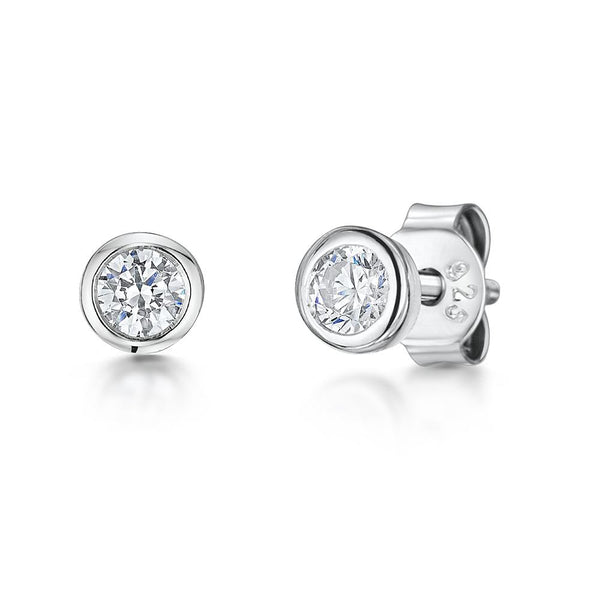 Sterling Silver Small Rub Over Solitaire Stud Earrings-JOOLS by Jenny Brown