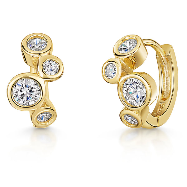 Yellow Gold Huggie Bubble Earrings Set With Zirconia Stones-JOOLS by Jenny Brown
