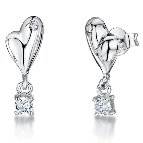 Sterling Silver Quirky Heart Drop Earrings-JOOLS by Jenny Brown