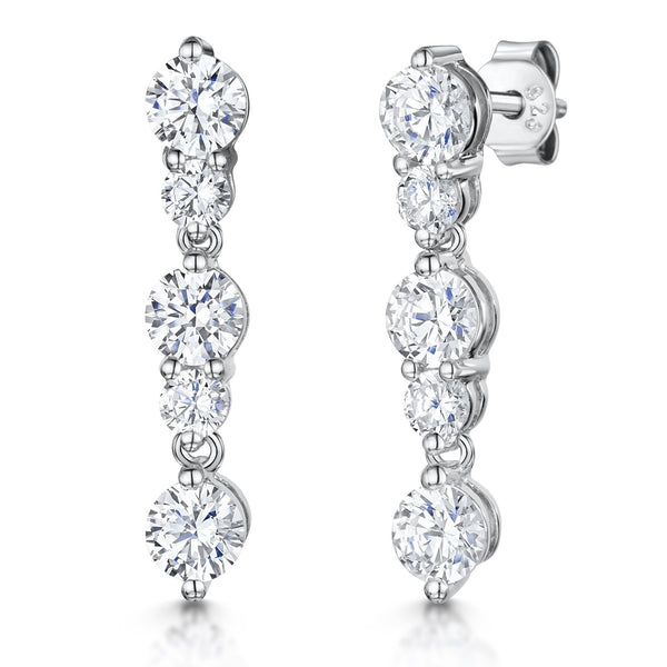 Sterling Silver Five Stone Drop Earrings Set With Brilliant Round Cut Cubic Zirconia Stones - JOOLS By Jenny Brown