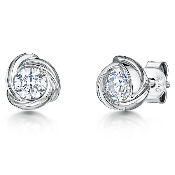 Sterling Silver Twisted Rub Over Set Cubic Zirconia Stud Earring JOOLS by Jenny Brown