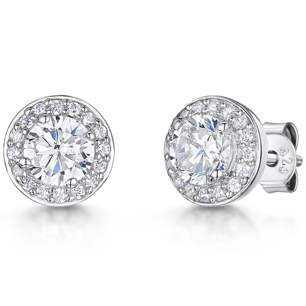 Sterling Silver Stud Earring With Central Cubic Zirconia Surrounded By Circle Of Cubic Zirconias JOOLS by Jenny Brown