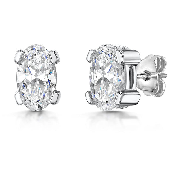 Sterling Silver 4 Claw Set Oval Solitaire Cubic Zirconia Earrings JOOLS by Jenny Brown