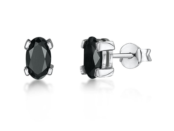 Sterling Silver Oval Earrings With Black Zirconia - JOOLS By Jenny Brown