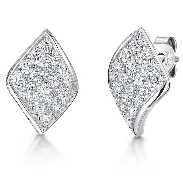 Sterling Silver Earrings Diamond Shaped With Cubic Zirconia- JOOLS By Jenny Brown