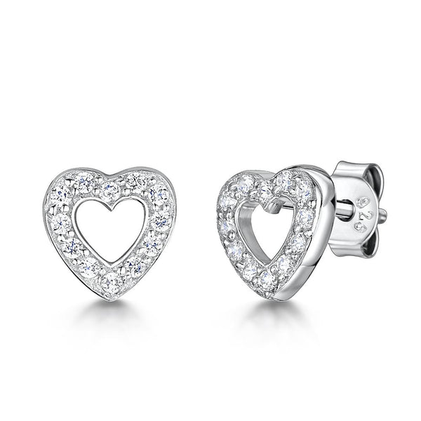 Sterling Silver Open Heart Cubic Zirconia Earrings - JOOLS By Jenny Brown