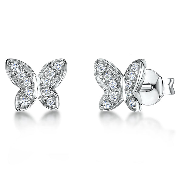 sterling silver pave set butterfly earrings with cubic zirconia stones-JOOLS by Jenny Brown