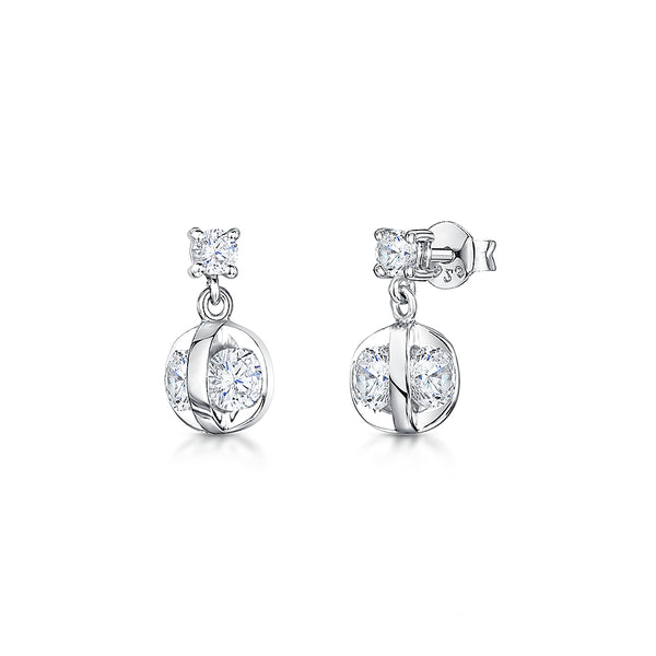 Sterling Silver Cage Set Cubic Zirconia Earrings