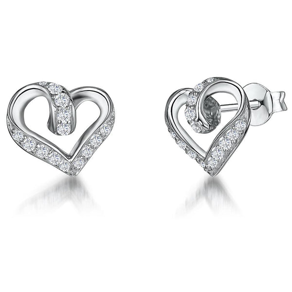 Sterling Silver Twisted Heart Stud Earrings With Cubic Zirconia Settings - JOOLS By Jenny Brown