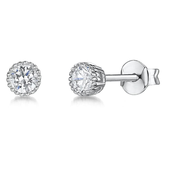 Sterling Silver Milgrain Stud Earrings With Cubic Zirconia - JOOLS By Jenny Brown