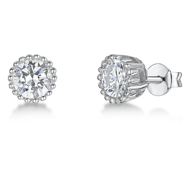 Sterling Silver 'Cupcake' Stud Earring. 5mm Cubic Zirconia With A With Beaded Millgrain Surround JOOLS by Jenny Brown