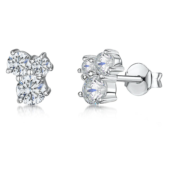 Sterling Silver Stud Earring With A 3 Cubic Zirconia Cluster JOOLS by Jenny Brown