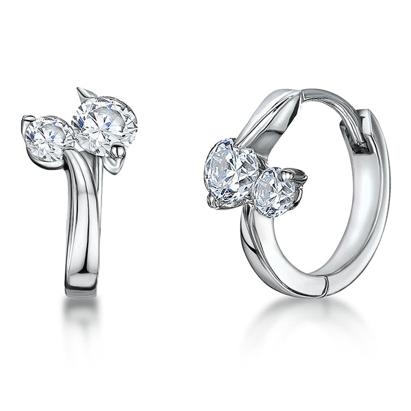 Sterling Silver Huggie Hoop Earring Set With 2 Cubic Zirconias JOOLS by Jenny Brown