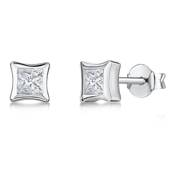 Sterling Silver Earrings -Featuring Square CZ's In A 'Rub Over' Style Setting - JOOLS By Jenny Brown