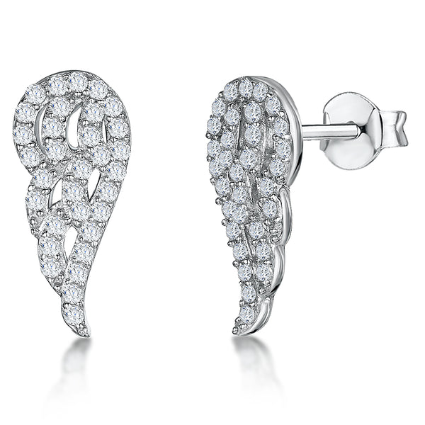 Sterling Silver Angel Wing Stud Earrings Set With Cubic Zirconias JOOLS by Jenny Brown