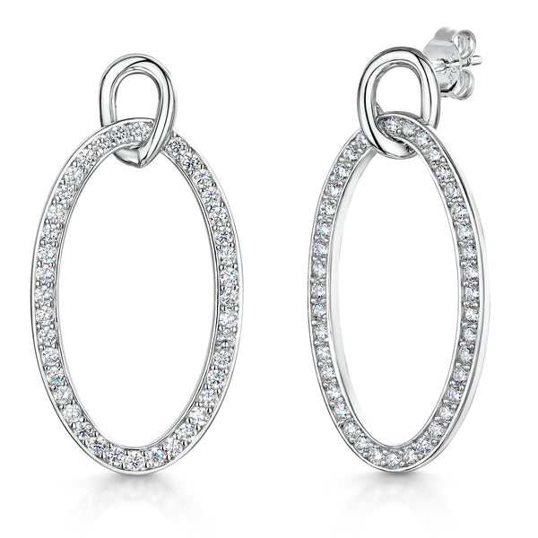 Sterling Silver Open Oval Drop Link Earrings With Cubic Zirconias JOOLS by Jenny Brown