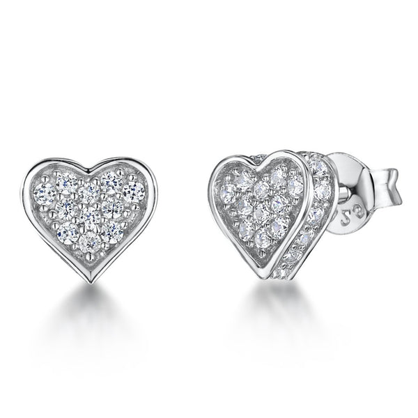 Sterling Silver Small Pave Cubic Zirconia Heart Stud Earringsearrings - JOOLS By Jenny Brown