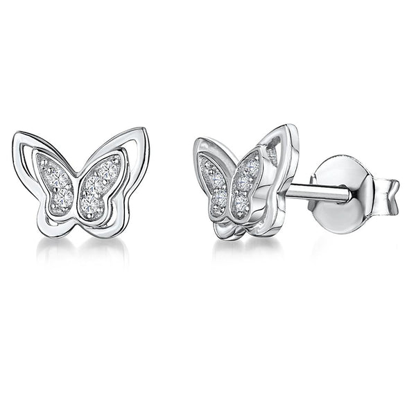 Sterling Silver Wing Butterfly Earrings Set With Cubic Zirconia- JOOLS By Jenny Brown