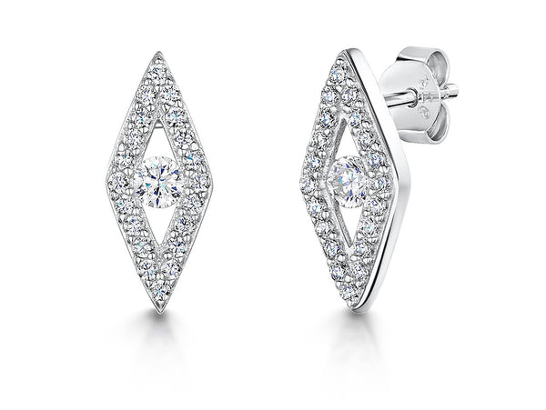 Sterling Silver Open Diamond Shape Drop Earrings Set With a Round Cubic Zirconia Centreearrings - JOOLS By Jenny Brown