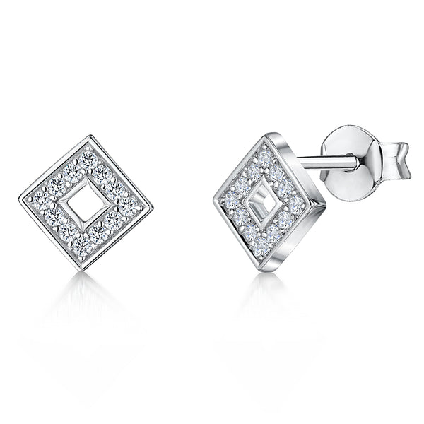 Sterling Silver Square Shaped Pave Set Stud Earrings JOOLS by Jenny Brown