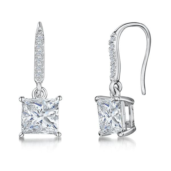 Sterling Silver Drop Princess Cut Earrings With Pave Bale JOOLS by Jenny Brown