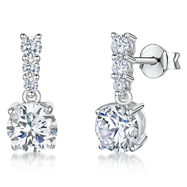 Sterling Silver Solitaire Drop Earring With Three Descending Sized Cubic Zirconia Bale JOOLS by Jenny Brown