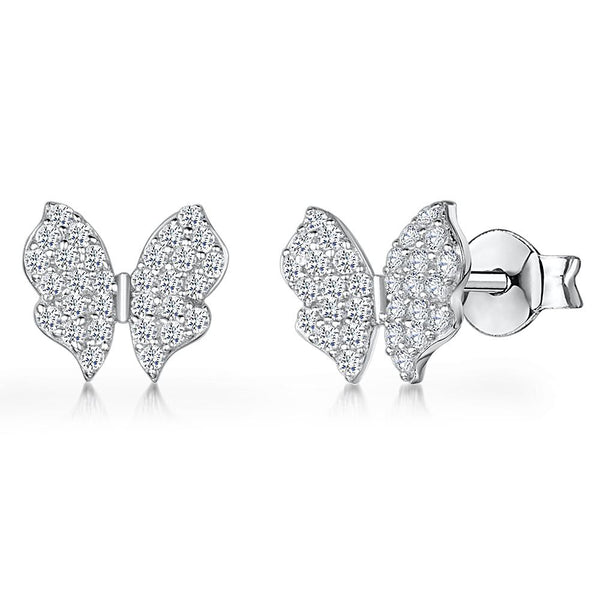 Sterling Silver Delicate Butterfly Stud Earrings Pave Set earrings - JOOLS By Jenny Brown