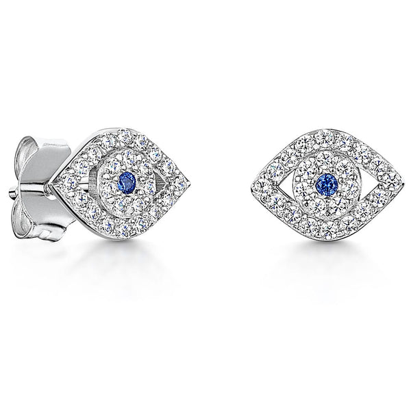 Sterling Silver Earrings Evil Eye Earrings Set with A Blue Stone Centre-JOOLS by Jenny Brown