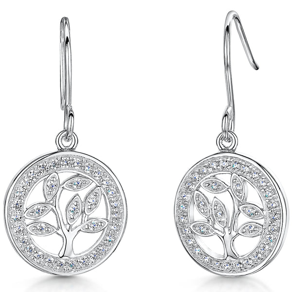 Sterling Silver Tree Of Life Drop Earrings Set With White Cubic Zirconia Branches Earrings - JOOLS By Jenny Brown