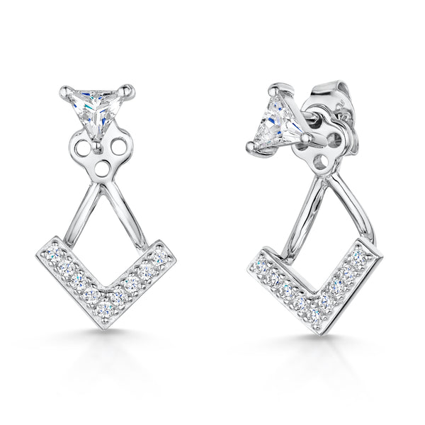 Sterling Silver Jacket V Shape Earring With Cubic Zirconia-JOOLS by Jenny Brown